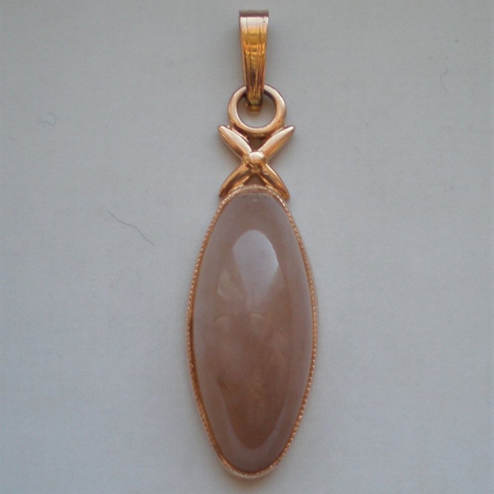 Vintage Russian Soviet USSR Solid 14K 583 Rose Pink Gold Pink Chalcedony Pendant
